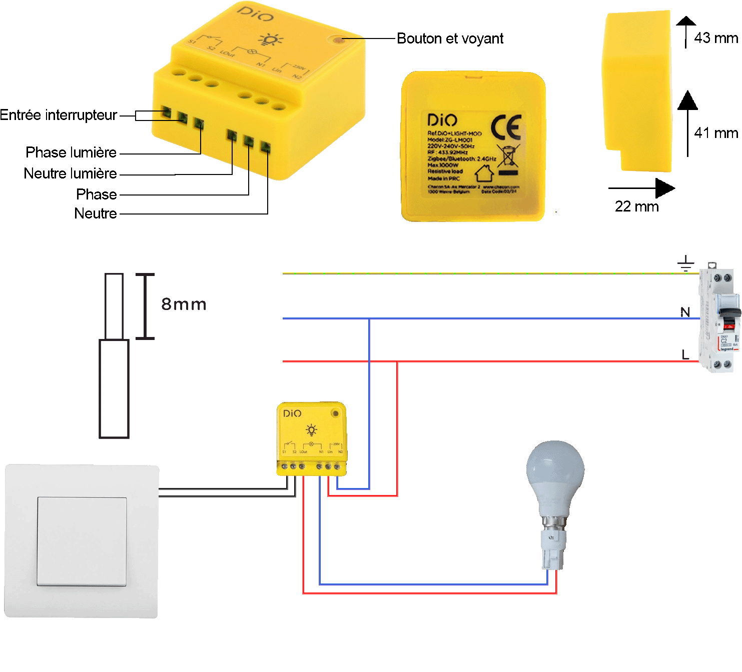 Module pour éclairage Zigbee Dio - Vue du produit.gif